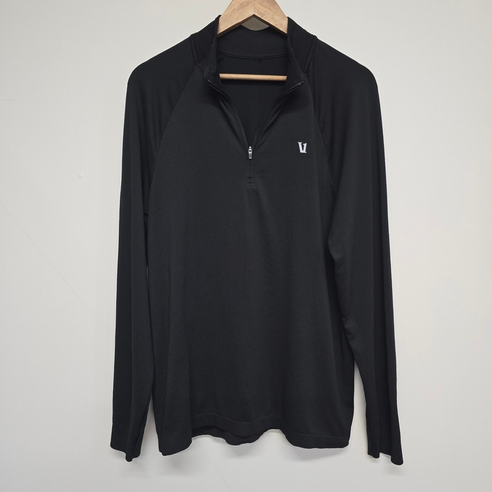 Vuori Quarter Zip Pullover Mens Medium Black Raglan Sleeve Performance Active